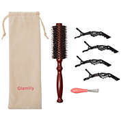 Glamlily 2 Inch Round Boar Bristle Hair Brush, Sectioning Clips, Cleaning Tool, Travel Bag (7 Piece Set)