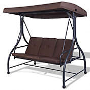 Costway 3 Seats Converting Outdoor Swing Canopy Hammock with Adjustable Tilt Canopy-Brown
