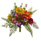 Nearly Natural 13" Mixed Flowers Artificial Bush (Set of 2)