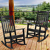 Flash Furniture Set Of 2 Winston All-Weather Rocking Chair In Black Faux Wood - Black
