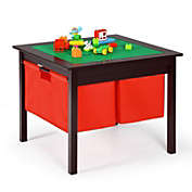 Slickblue 2-in-1 Kids Double-sided Activity Building Block Table with Drawers-Brown