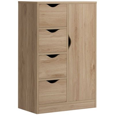 HOMCOM Modern Storage Cabinet Slim Chest Freestanding Storage Organizer with Four Drawers for Bedroom & Living Room, Oak
