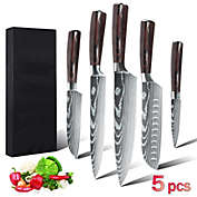 Kitcheniva 5-Pieces Kitchen Knife Set Damascus Pattern Stainless Steel Chef Knives w/ Gift box