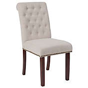 Flash Furniture HERCULES Series Beige Fabric Parsons Chair with Rolled Back, Accent Nail Trim and Walnut Finish