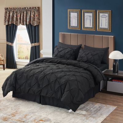 JML 8 Piece Pinch Pleated Pintuck Cal King Comforter Set - Black