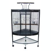 YML 3/4" Bar Spacing Corner Wrought Iron Parrot Cage - 37"x26.5x62" In Antique Silver