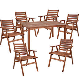Sunnydaze Outdoor Meranti Wood with Teak Oil Finish Rectangular Dining Table with Chairs - Brown - 7pc