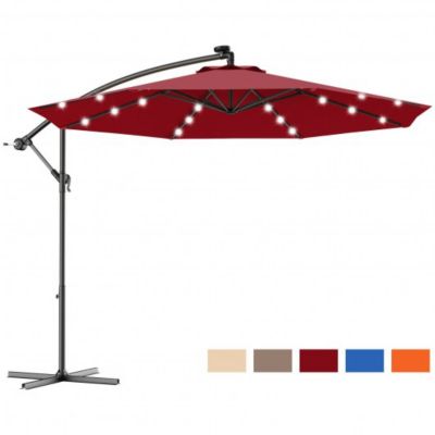 10' Patio Hanging Umbrella Sun Shade with Solar LED Lights-Orange 