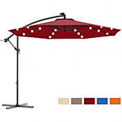 Costway 10 Inch Patio Hanging Solar LED Umbrella Sun Shade with Cross Base-Burgundy