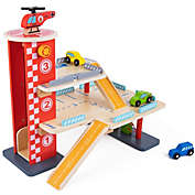 TOOKYLAND Wooden Parking Garage Playset - 22pcs - Toy Structure with Helipad, Cars and Helicopter, Ages 3+