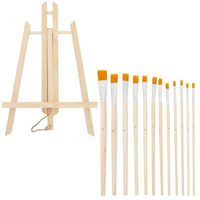Bright Creations Table Top Easel?Stand for Painting Display with 12 Brushes (8x12 In, 24 Pieces)