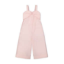 Hope & Henry Girls' Bow Front Wide Leg Jumpsuit (Pale Pink Linen, 12-18 Months)