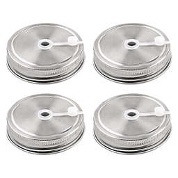 Unique Bargains 4pcs Stainless Steel Regular Mouth Jar Lids with Straw Hole for Mason Bottle Jar