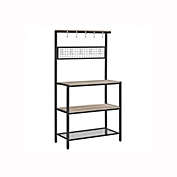 VASAGLE Bakers Rack, Coffee Bar, Kitchen Storage Shelf Rack with 10 Hooks, 3 Shelves, Adjustable Feet, for Microwave Oven, 33.1 x 15.7 x 66.9 Inches, Industrial, Greige and Black