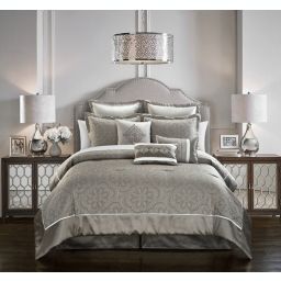 Chic Home Meryl Comforter Set Jacquard Geometric Scroll Medallion Pattern Solid Border Design Bed In A Bag - Sheet Set Bed Skirt Decorative Pillows Shams Included - 13-Piece - King 106x92