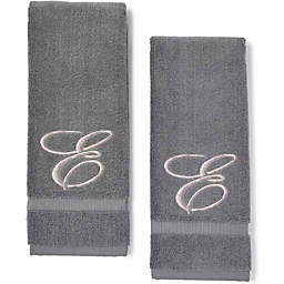 Juvale Monogrammed Hand Towel, Embroidered Letter E (Grey, 16 x 30 in, Set of 2)