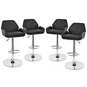 Set of 4 Modern Home Tesla "Leather" Contemporary Adjustable Height Bar/Counter Stool - Chrome Base/Footrest Barstool (Black Licorice)