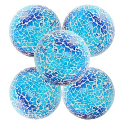 Juvale 5 Pack Blue Decorative Balls for Centerpiece Bowls, 3-Inch Mosaic Glass Sphere for Home Décor, Accessories for Living Room
