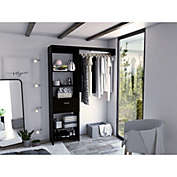 DEPOT E -SHOP DEPOT E-SHOP Dynamic Closet System, Five Open Shelves, One Drawer, One Metal Rod-Black, For Bedroom