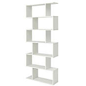 Costway-CA 6 Tier S-Shaped Bookshelf Storage Display Bookcase Decor Z-Shelf -White