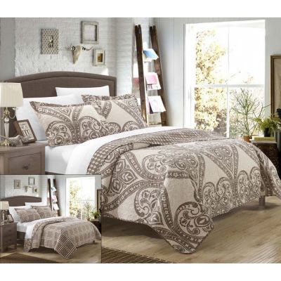 CC Country Quilted Floral Embossed Bedspread Duvet Throw & Pillow Shams Double/King Latte Beige 