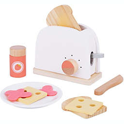 TOOKYLAND Wooden Toaster Play Set - 10pcs - Play Kitchen Toy with Pretend Food and Accessories, 3 Years +