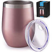 Zulay Kitchen 12oz Insulated Wine Tumbler With Lid - Rose Gold