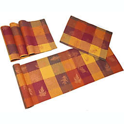 KOVOT 4 Placemats & 1 Table Runner   Autumn Leaves with Foil Accents   Set of 4 Festive Thanksgiving Place Mats (13