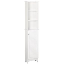 HOMCOM Tall Bathroom Storage Cabinet/Freestanding Linen Tower with 3-Tier Open Adjustable Shelf and Cupboard, White