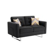Saltoro Sherpi Caden 54 Inch Modern Loveseat with Side Pocket and 2 Pillows, Dark Gray-