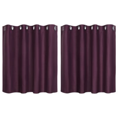 PiccoCasa Classic Small Window Curtain Panel Grommet Top Valance Solid Thermal Insulated Curtain Tier Drape Short Kitchen Curtains, 2 Panels Burgundy 52 x 36 Inch