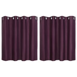 PiccoCasa Classic Small Window Curtain Panel Grommet Top Valance Solid Thermal Insulated Curtain Tier Drape Short Kitchen Curtains, 2 Panels Burgundy 52 x 36 Inch