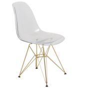 LeisureMod Cresco Molded Eiffel Side Chair with Gold Base, Set of 2 - Clear