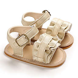 Laurenza's Baby Girls Leather Gold Ruffle Sandals
