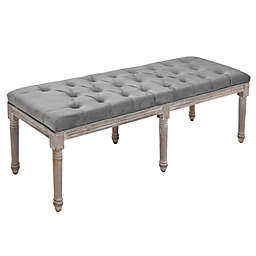 HOMCOM Traditional Style Entryway Bed End Shoe Bench with Button Tufted and Rounded Arm for Living Room, Light Grey