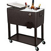 Inq Boutique 80QT Rolling Outdoor Patio Cooler Cart on Wheels Portable Ice Chest with Shelf