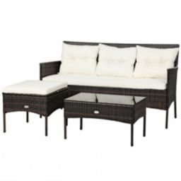 Costway 3 Pieces Patio Furniture Sectional Set with 5 Cozy Seat and Back Cushions-White