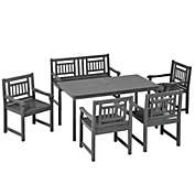 Halifax North America 6 Pieces Patio Dining Set for 6, Natural Wood Outdoor Table and Chairs, Loveseats with Slatted Design, Dark Gray