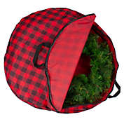 Dyno 30" Heavy Duty Red and Black Plaid Christmas Wreath Storage Bag with Handles