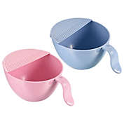 Unique Bargains 2 Pieces Rice Washing Bowl, PP Kitchen Strainer Colander Bowl Drain Basket Wash Strainers for Fruits Vegetables Cleaning, Strainer Basket, Blue+Pink