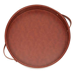 Juvale Faux Leather Round Serving Tray with Handles for Coffee Table and Ottoman (Brown, 14.5 x 2 In)