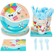 Blue Panda 144 Piece Beach Theme Party Supplies, Summer Dinnerware Set with Plates, Napkins, Cups, and Cutlery (Serves 24)