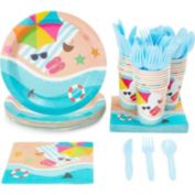 Blue Panda 144 Piece Beach Theme Party Supplies, Summer Dinnerware Set with Plates, Napkins, Cups, and Cutlery (Serves 24)