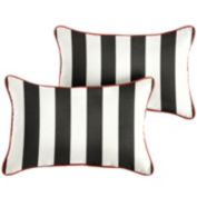 Outdoor Living and Style Set of 2 Black, Orange, and White Canvas Melon Sunbrella Outdoor Lumbar Pillows 13" x 20"