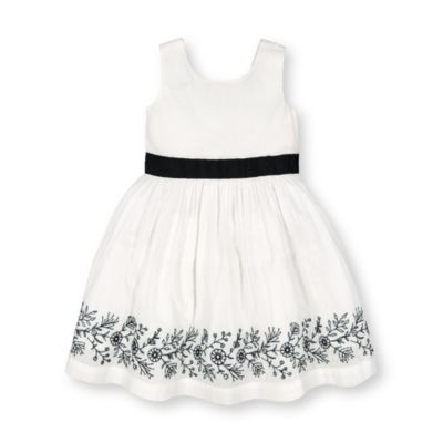 Hope & Henry Girls&#39; Embroidery Border Dress (White with Black Floral Border, 3)