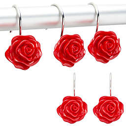 Okuna Outpost Red Rose Shower Curtain Hooks, Flower Bathroom Decor (Stainless Steel, 12?Pack)