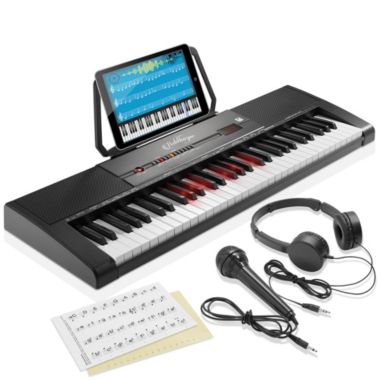 Ashthorpe 61-Key Digital Electronic Keyboard Piano with Light Up Keys, Portable Beginner Kit Includes Headphones, Mic and Keynote Stickers. View a larger version of this product image.