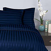 Elegant Comfort 4-Pieces Silky Silky Damask Stripes Sheet Set in Queen Navy Blue