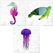 Great Art Now Seahorse, Sea Turtle & Jelly Fish by Valerie Wieners 14-Inch x 14-Inch Canvas Wall Art (Set of 3)