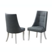 Pilaster Designs Lexie Wingback Dining Side Chairs, Gray Vinyl Upholstery & White Wood Legs, Contemporary, (Set Of 2)